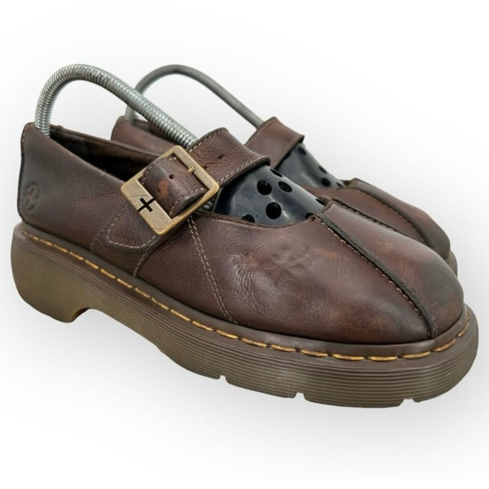 Dr. Martens Women's Brown Mary Jane Chunky Platform Vintage Flat Shoes